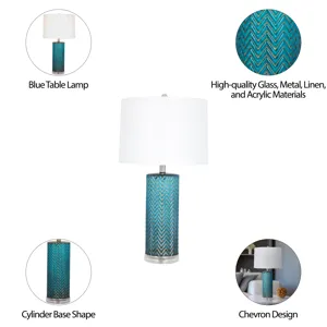 Glass 28\"  Chevron Table Lamp, Blue