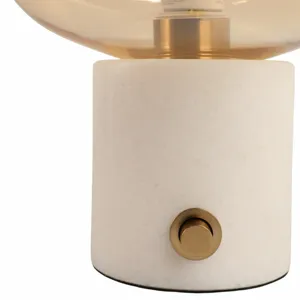 13x9\" Glass Shade On Marble Base With Switch, Whit