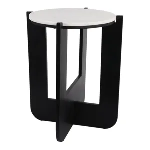 19x16\" Criss-cross Marble Top Accent Table,wht/blk