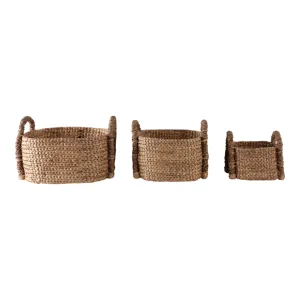 S/3 15/20/24" Oval Waterhyacinth Baskets, Natural