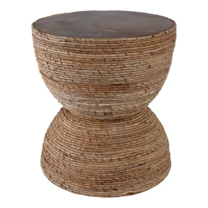 18\" Teakwood Accent Table W/woven Banana Leaf, Nat