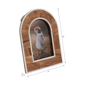 4x6 Wood Inlay Arch Photo Frame, Natural/ivory