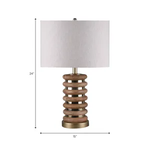 24" Wood And Iron Table Lamp Kd
