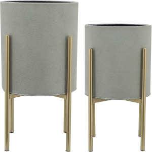 S/2 Planter On Metal Stand, Putty/gld