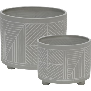 S/2 Ceramic Diamond Footed Planter 10/12", Gray