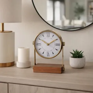 9x7\" Round Clock On Wood Base, Multi