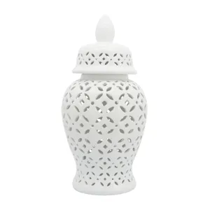 24" Cut-out Daisies Temple Jar, White