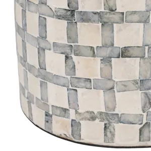 15x9\" Capiz Plaid Vase, Ivory Multi