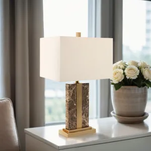 26x16\" Rectangle Marble Lamp W/ Antique Brass, Bro