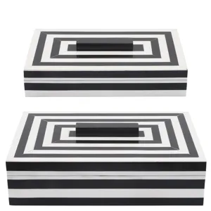 Resin S/2 Stripe Boxes, Black/white