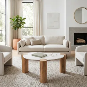 Ec 42x18\" Curved Coffee Table, White/natural