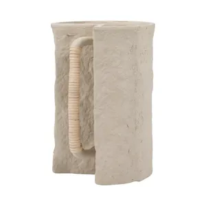 Ecomix, 12" Crafted Vase W Handle, Ivory