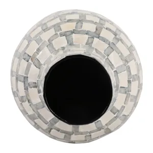 15x9\" Capiz Plaid Vase, Ivory Multi