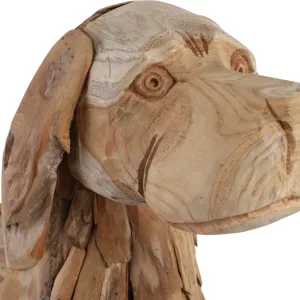 28\" Teak Wood Dog Statue, Natural