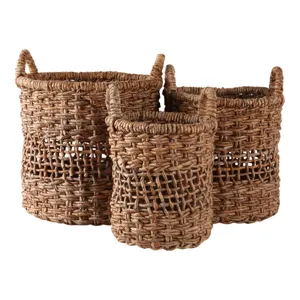 S/3 12/15/17\" Open Weave Banana Leaf Baskets, Natu