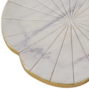 8x8\" Marble Flower Tray W/ Gold Edges, White