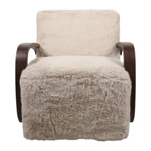 32x31" Faux Fur Accent Chair, Ivory/brown