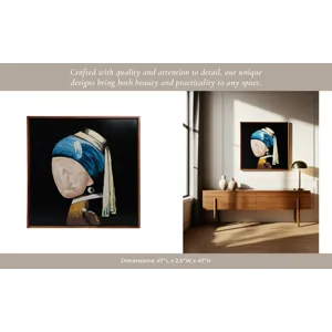 47x47 Hand Painted Girl With Pearl Earring, Multi