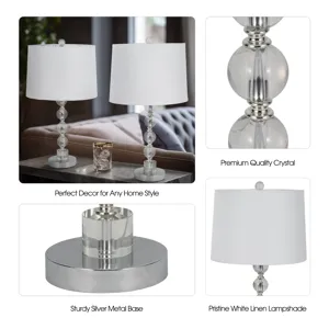 S/2 22\" Crystal Table Lamp, Silver