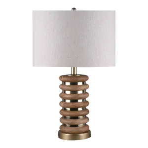 24" Wood And Iron Table Lamp Kd