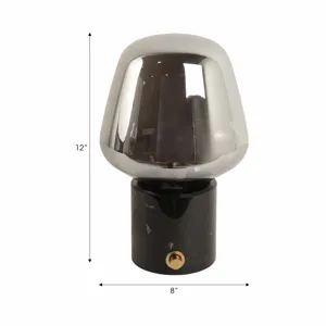12x8\" Glass Shade On Marble Base With Switch, Blac