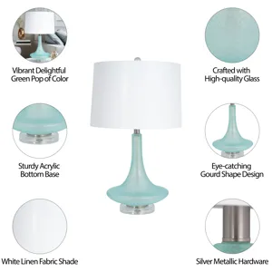 Glass 26\"  Table Lamp, Green