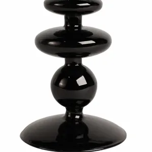 7\" Vintage Glass Taper Candle Holder, Black