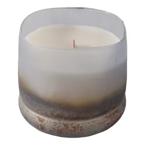 4\" 12 Oz Lakeside Rain Frosted Glass Candle, Blue