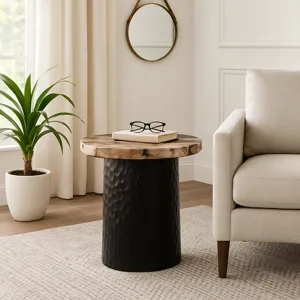 18\" Petrified Wood Top Accent Table Dimple Base