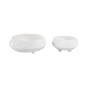 S/2 11/15\" Tapered Ecomix Bowls With Lines, White