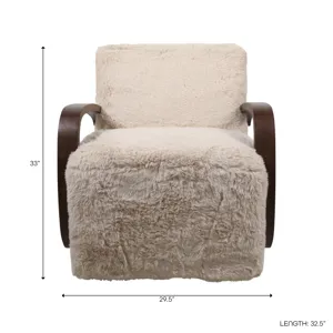 32x31" Faux Fur Accent Chair, Ivory/brown