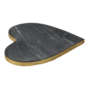 8x8\" Marble Heart Tray W/ Gold Edges, Black/white