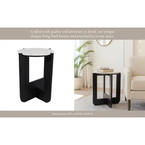 19x16\" Criss-cross Marble Top Accent Table,wht/blk