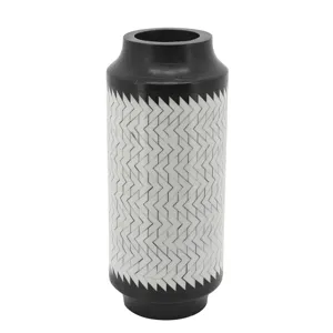 Resin 14"h Chevron Vase, Blk/white