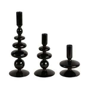 7\" Vintage Glass Taper Candle Holder, Black