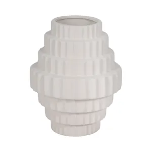 8\" Textured Staggered Vase, White