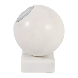 5x4\" Round Marble Clock On Base, White/silver