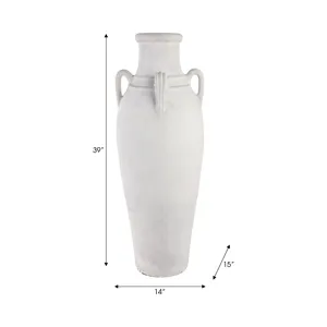 39\" Terracotta Floor Vase W/handles, Ivory