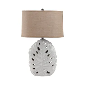 29x18\" Pierced Leaf On Ceramic Lamp, White