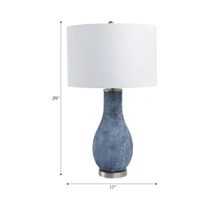 29x17\" Frosted Glass Teardrop Table Lamp, Dark Blu