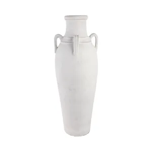 39\" Terracotta Floor Vase W/handles, Ivory