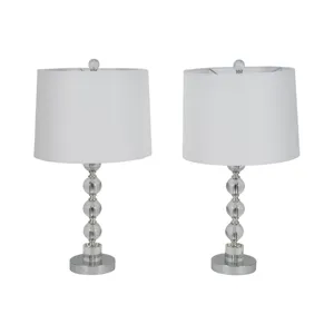 S/2 22\" Crystal Table Lamp, Silver