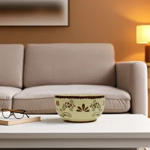 6\" 10 Oz Coffee Hand Painted Candle, Brown/ White