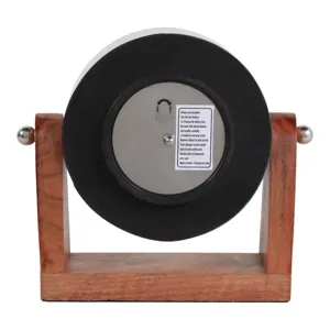 7x7\" Clock On Wood Base, Natural/silver