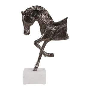 15x9" Galloping Horse On Marble Base, Antique Bras