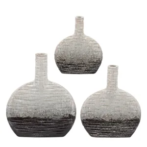 12"h Textured Oval 2-tone Vase, Beige