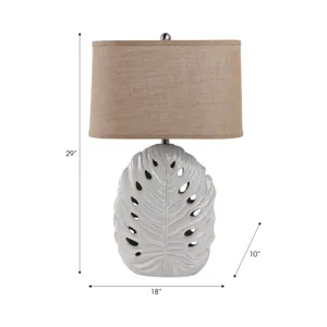 29x18\" Pierced Leaf On Ceramic Lamp, White
