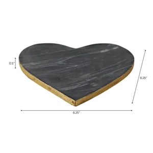 8x8\" Marble Heart Tray W/ Gold Edges, Black/white