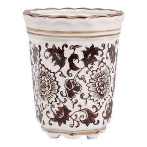 4\", 7oz Fluted Chinoiserie Candle, Brown/white