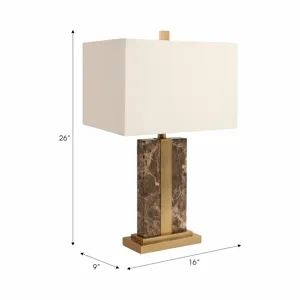 26x16\" Rectangle Marble Lamp W/ Antique Brass, Bro